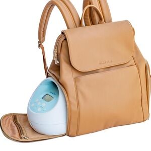 MARZELIE Tan Leather Backpack Diaper Bag